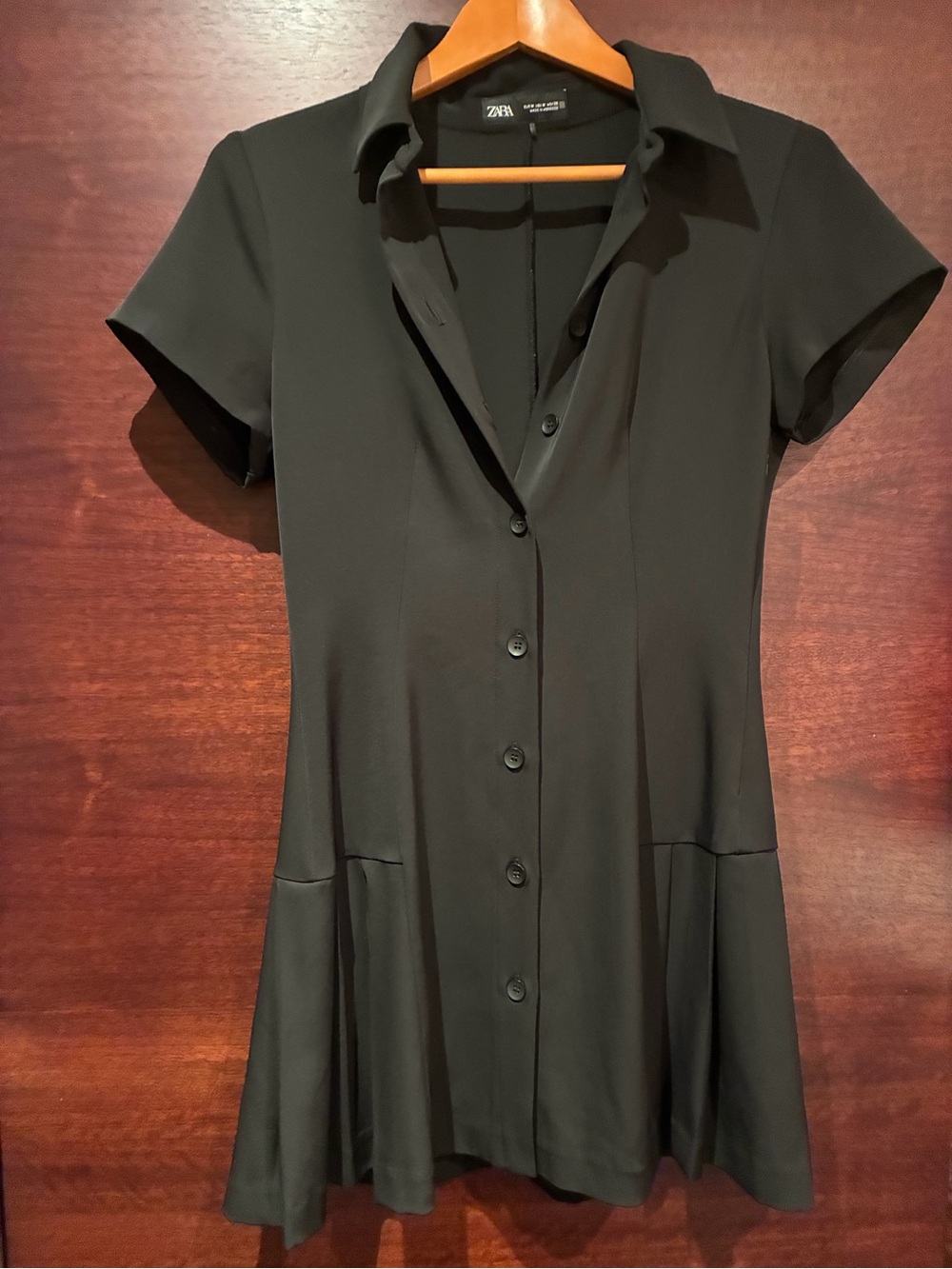 Zara Black Short-Sleeve Button-Down Dress Shirt